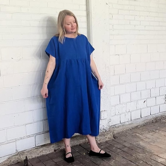 Eli & Barry Dress 2 in cobalt linen OS2 XL XXL 2X - Picture 1 of 7
